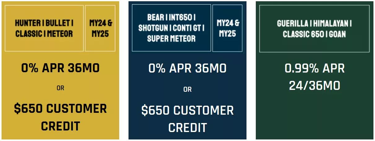 Current Royal Enfield promotions at Throttle Company